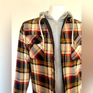 Men CABELAS redhead Plaid SWEATSHIRT light JACKET zip Up COAT combo SHACKET S/M